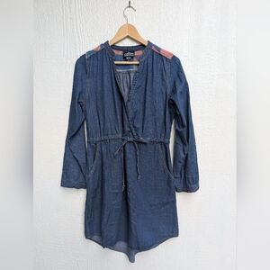 Angie Soft Denim Dress With Embroidery Tapestry Shoulder Detail Women's Large
